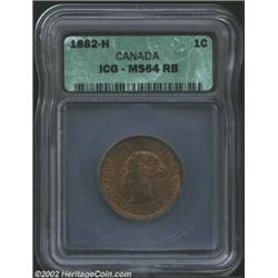 Victoria Cent 1882-H, KM7, MS64 Red and Brown ICG, a glossy, evenly mellowed Heaton Mint Cent with e