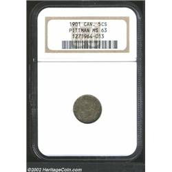 Victoria 5 cents 1901, Head left/Crowned date and value in wreath, KM-2, MS63 NGC. Lightly toned and