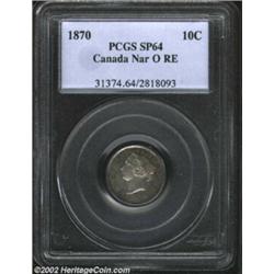 Victoria Reeded Edge Specimen 10 cents 1870, Narrow 0, Laureate bust left/Crowned date and value in.