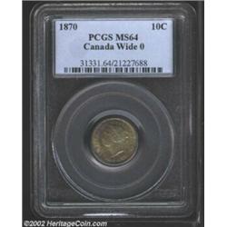 Victoria 10 Cents 1870 Wide 0, KM3, MS64 PCGS. A lovely coin with green and gold toning over full mi