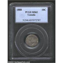 Victoria 10 cents 1888, Laureate bust left/Crowned date and value in wreath, KM-3, MS62 PCGS. Mottle