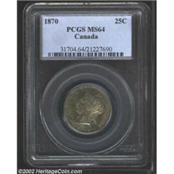 Victoria 25 Cents 1870, KM5, MS64 PCGS. A very sharp example with medium gray-green toning. Importan