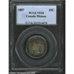 Victoria 25 cents 1887, Crowned head left/Crowned date and value in wreath, KM-5, VF20 PCGS.Ex: John