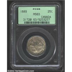 Victoria 25 Cents 1889, KM5, MS63 PCGS, the 1889 Canadian Quarter, one of 66,324 pieces struck, is o