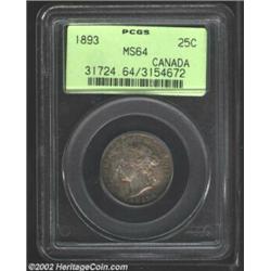 Victoria 25 Cents 1893, KM5, MS64 PCGS, another of the scarce Victoria issues from this series, in p