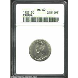 George V 5 Cents 1923, MS 62 ANACS. Important notice: We expect to be auctioning lots at the rate of