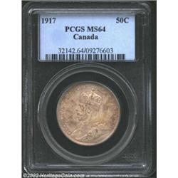 George V 50 Cents 1917, MS64 PCGS, lightly toned. Important notice: We expect to be auctioning lots.