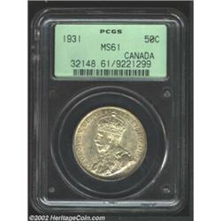 George V 50 Cents 1931, KM25a, MS61 PCGS, speckled golden toning is more noticeably dispersed on the