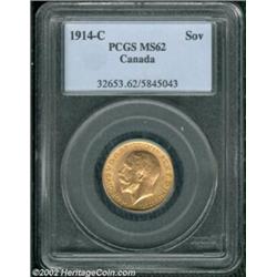 George V Gold Sovereign 1914C, MS62 PCGS, scarce date and quite attractive for this grade designatio