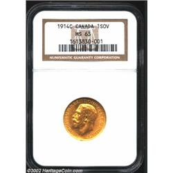 George V Gold Sovereign 1914C, KM20. MS63 NGC. An attractive example of this scarcer date. Important