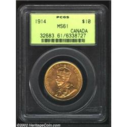 George V Gold Ten Dollars 1914, KM27, MS61 PCGS, natural apple-green peripheral highlights. A few we