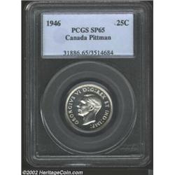 George VI Specimen 25 cents 1946, Head left/Moose with date and value, KM-35, SP65 PCGS. Flashy bril