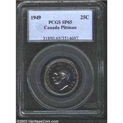 George VI Specimen 25 cents 1949, Head left/Moose with date and value, KM-44, SP65 PCGS. Bluish pati