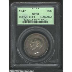 George VI Specimen 50 cents 1947 Curved 7, Head left/Crowned arms with date and value, KM-36, SP63 P