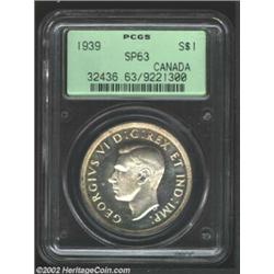 George VI Mirror Specimen Dollar 1939, KM37, SP63 PCGS, the obverse is mostly brilliant with a curio