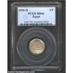 British Protectorate 2 Piastres 1920H, KM325, MS66 PCGS. A choice example of this scarce type. Impor