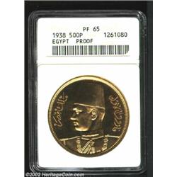 Farouk Gold 500 Piastres 1938, Royal Wedding, KM373, PR65 ANACS. Important notice: We expect to be a