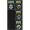 George VI Dollars (4) 1938, 1946, 1947 Maple Leaf and 1949, KM37 and 47. MS62 PCGS, MS62 PCGS, MS61.