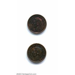 A pair of scarce Specimen Cents as follows: 1949 A Between Denticles, Mottled brown, red, and, blue.