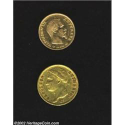 Napoleon Gold 20 Francs 1810A and Napoleon III 10 Francs 1858A, KM695.1 and KM784.3, VF and VF Clean