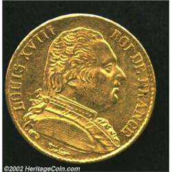 Louis XVIII Gold 20 Francs 1814A, KM706.1, XF, mint luster. Unusually nice for this heavily circulat