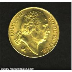 Louis XVIII Gold 20 Francs 1818W, KM712.9, Choice Brilliant UNC, very attractive and scarce in this.