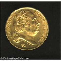 Louis XVIII Gold 20 Francs 1824A, KM712.1, Choice Brilliant UNC. Important notice: We expect to be a