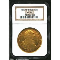 Carlos IV Gold 8 Escudos 1806So-FJ, KM54, XF45 NGC, an attractive example with old-time toning and b