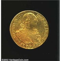 Carlos IIII Gold 8 Escudos 1799P-JF, KM62.2, XF-AU, the reverse is particularly lustrous.Ex: Kreisbe