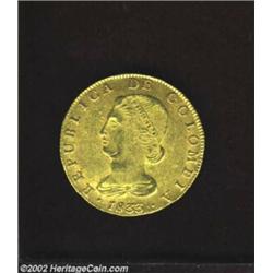 Republic Gold 8 Escudos 1833RS, KM82.1, AU, old scrape on the chin. Important notice: We expect to b