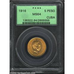 Republic Gold 5 Pesos 1916, KM19, MS64 PCGS. A beautiful example of this type. Important notice: We.