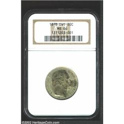 Christian IX 20 Cents 1878, KM71, MS64 NGC, irregular olive-gray and charcoal patina. First and most