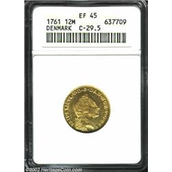 Frederick V Gold XII Mark 1761, KM587.5, XF45 ANACS. Important notice: We expect to be auctioning lo