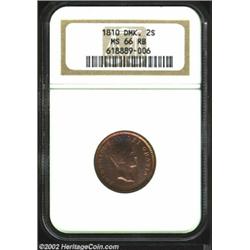 Frederik VI 2 Skilling 1810, KM670. MS66 RB NGC. An attractive bronze coin with nearly full luster..