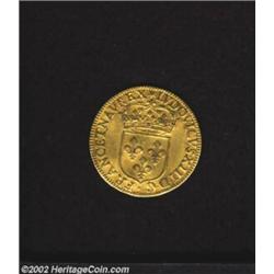 Louis XIII Gold Ecu D'or 1642A, KM41.1, Nice VF+ slightly wavy flan. From the Hans A. Land Collectio