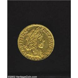 Louis XIII Gold Louis D'or 1641A, KM104, long curl variety. (KM appears to have the photos for 104 a