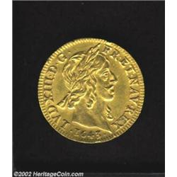 Louis XIII Gold Louis D'or 1643A, KM136.1, older head, XF with well struck details throughout.Ex: St