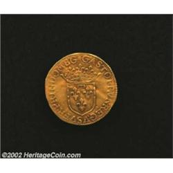 Dombes. Gaston de Orleans, 1627-1650, Gold Ecu D'or 1641, Friedberg 129, Nice Very Fine and very rar