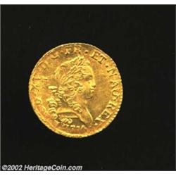 Louis XV Gold Louis D'or 1724M, KM470.12, Uncirculated, indistinct along lower obverse border, as st