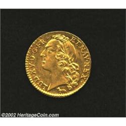 Louis XV Gold Louis D'or 1753A, KM513.1, Choice AU with flashy mint luster, one tiny flan flaw in th