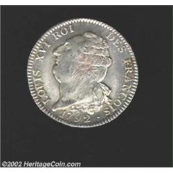 Louis XVI Ecu 1792A, KM615.1, Choice BU, quite frosty with adjustment marks at the centers and delic