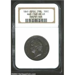 Louis Philippe I Pattern Decime (1840), KM-E10, Mazard 1143, MS63 NGC. Laureate bust//Denomination i