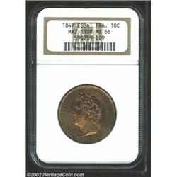 Louis Philippe I Pattern Decime 1847, Mazard 1100, KMPn39 but in copper. MS66 NGC. Laureate bust//Ta