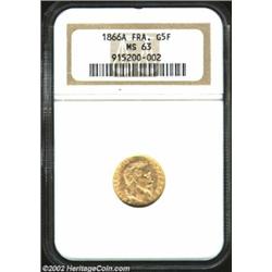 Napoleon III Gold 5 Francs 1866A, KM803.1, MS63 NGC. Important notice: We expect to be auctioning lo