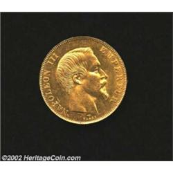 Napoleon III Gold 50 Francs 1857A, KM785.1. AU, fully lustrous but with a few light contact marks. I