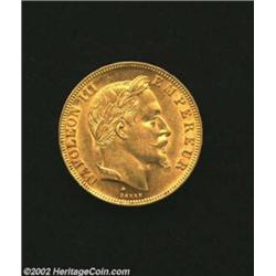 Napoleon III Gold 50 Francs 1866A, KM804.1, Choice AU-UNC, just a faint rub on the cheek of the King