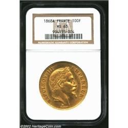 Napoleon III Gold 100 Francs 1868A, KM802.1, MS63 NGC. A very scarce, low mintage (2,315 pieces) iss