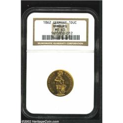 Hamburg. Gold Trade Ducat 1862, KM274, MS63 NGC, mildly prooflike. Important notice: We expect to be