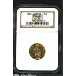 Hamburg. Gold Trade Ducat 1862, KM274, MS63 NGC, mildly prooflike. Important notice: We expect to be