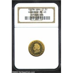 Hannover. George IV Gold 2 1/2 Thaler 1827B, KM130, MS63 NGC, flashy prooflike surfaces are tinted i